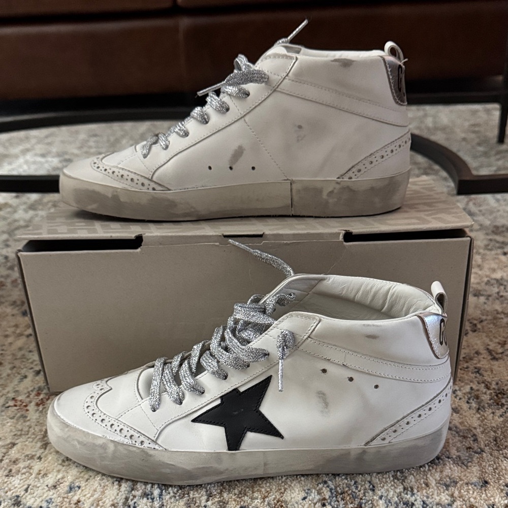 Women’s White and Black High-Top Sneakers